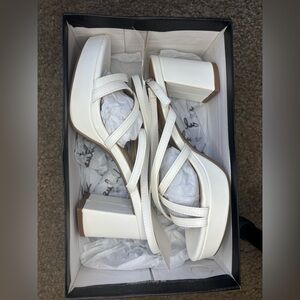 Lulu's White Block Heel Sandals